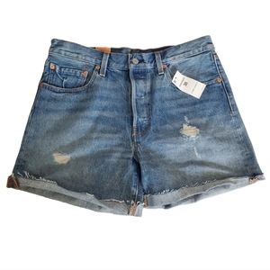 NWT Levi's 501 Cuffed Denim Shorts Distressed Raw Hem Light Wash Cut Off Size 30